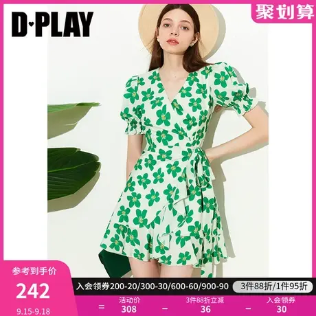 DPLAY2023夏新ins度假夏日雏菊印花系带荷叶边茶歇裙野餐裙图片