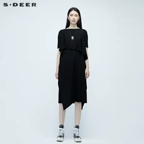 【直播间专属】sdeer 圣迪奥设计感拼接短袖连衣裙S20281233图片