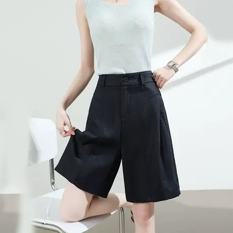 莱赛尔天丝亚麻西装短裤女夏季薄款高腰宽松休闲直筒阔腿五分中裤商品大图