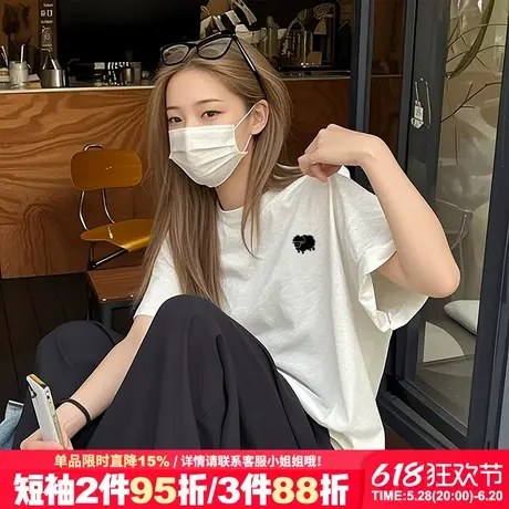 简约风百搭纯棉花灰色短袖t恤女夏季新款高级感宽松正肩半袖上衣图片