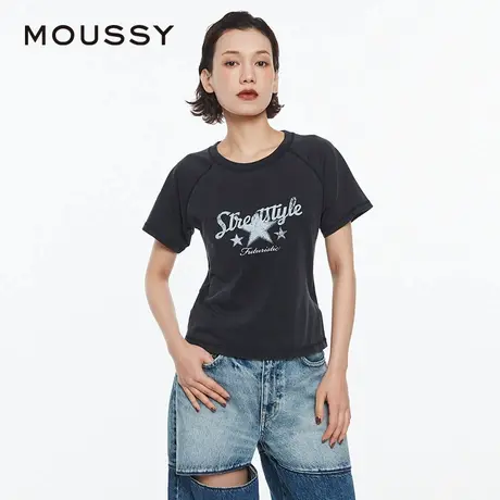 MOUSSY 夏季美式复古街头感印花插肩袖T恤028HSZ90-0951图片
