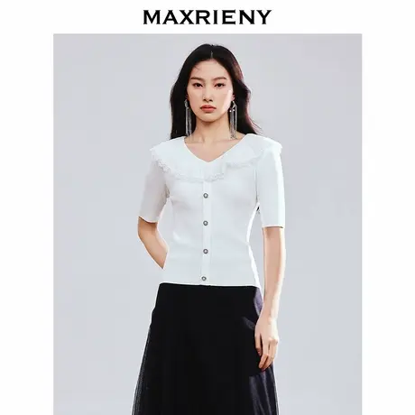 【奥莱】MAXRIENY荷叶边修身毛衫商品大图