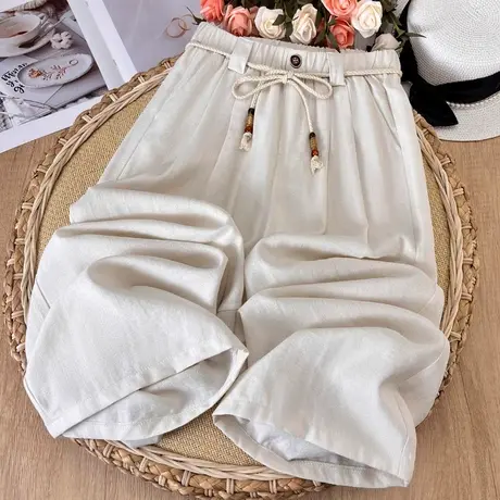 拉夏贝尔轻奢阔腿裤女夏薄款2025超火的垂感凉凉裤天丝亚麻直筒裤商品大图