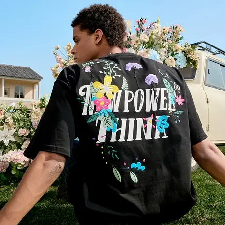 Nuthink重磅花卉刺绣T恤潮牌短袖美式复古宽松半袖2025夏新款男女图片