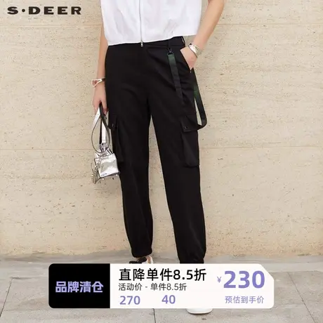 sdeer圣迪奥女装个性松紧拼接飘带工装长裤S23460802图片