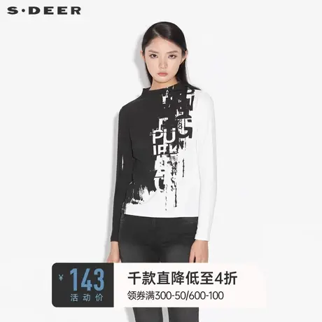 sdeer圣迪奥女装秋装休闲圆领字母印花半高领长袖T恤S21380214图片