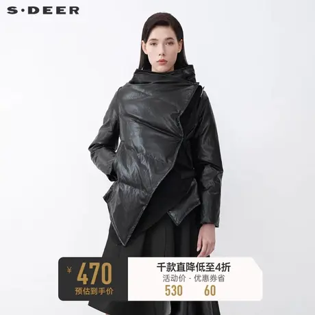 sdeer圣迪奥冬装立领撞色字母飘带不规则羽绒服S21482411图片