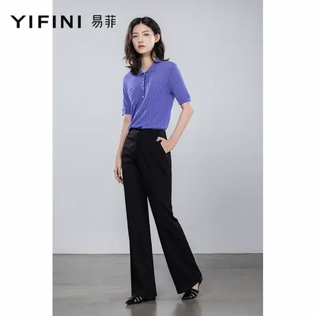 Yifini/易菲简约通勤微喇长裤女夏季新款黑色宽松百搭休闲裤商品大图