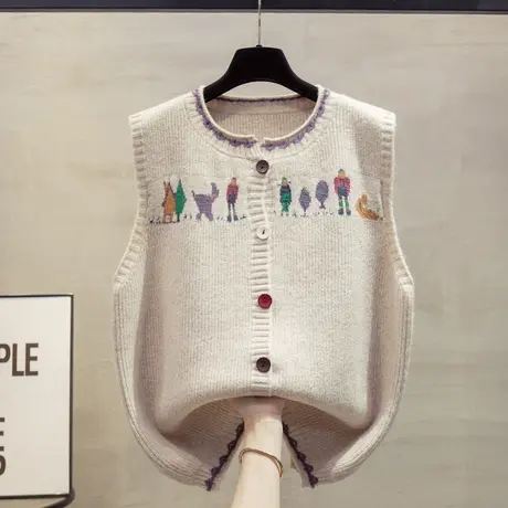 花纱圆领针织开衫马甲背心女2025春秋新款宽松外穿马夹毛衣坎肩潮图片