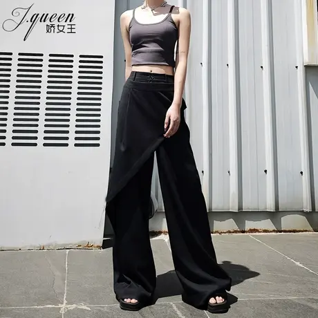 设计感阔腿裤女夏季新款一片式双层拖地裤英伦风遮肉显瘦百搭长裤商品大图