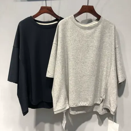 设计感小众不规则下摆短袖T恤女夏季韩版大码宽松纯棉蝙蝠袖上衣商品大图