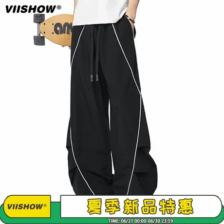 VIISHOW美式伞兵工装裤男秋潮牌宽松休闲裤户外反光条冲锋长裤子商品大图