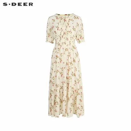 sdeer圣迪奥女装25年新品田园风印花吊带两件套连衣裙S252Z1282商品大图