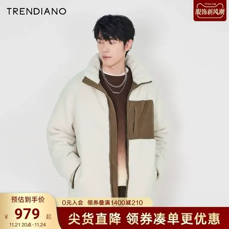 TRENDIANO官方微阔拼接加厚羽绒服保暖外套男潮2023新款秋季商品大图