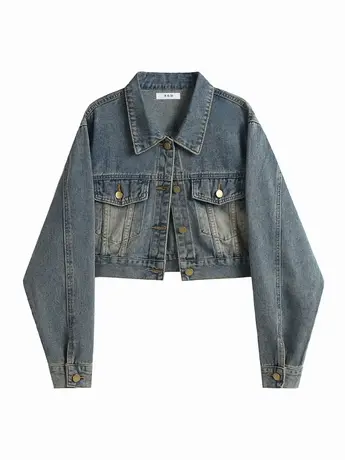 短款高腰牛仔外套女宽松秋冬美式复古百搭夹克设计感小个子上衣潮图片