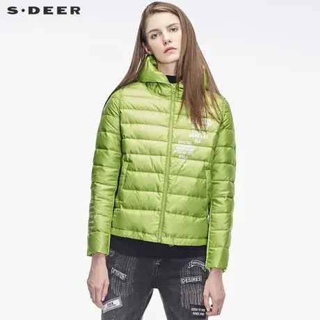 sdeer 圣迪奥简约英文字母后背创意造型设计连帽羽绒服S18482485商品大图