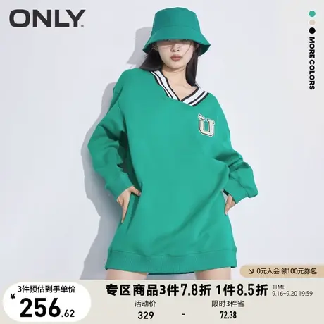 ONLY奥莱夏季时髦撞色V领宽松休闲卫衣连衣裙女图片