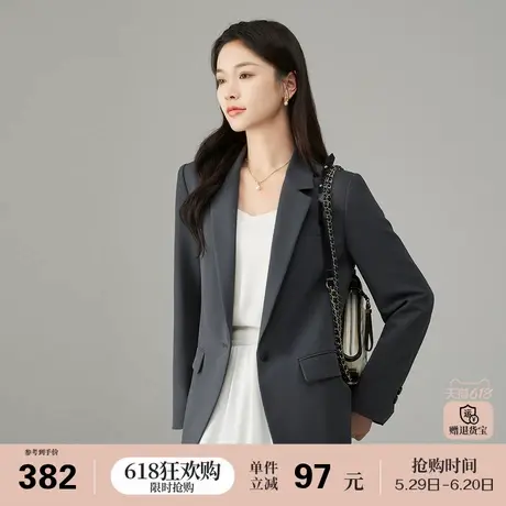 娅丽达高级感休闲灰色西装外套女士春秋新款上衣正肩通勤短款西服商品大图
