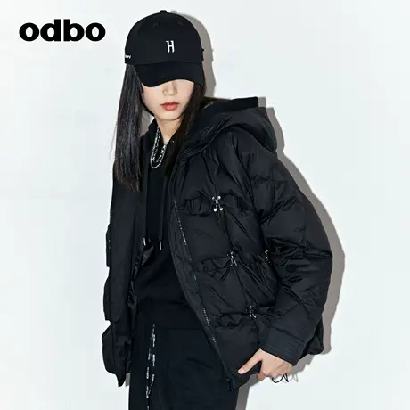 odbo/欧迪比欧连帽鸭绒羽绒服女冬季新款加厚保暖短款外套商品大图