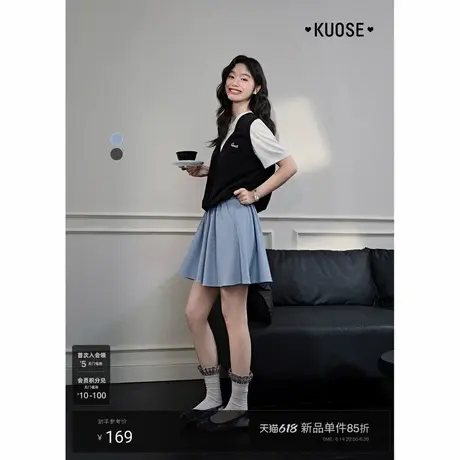 阔色蓝色运动休闲半身裙裤女2025夏季新款深灰色松紧腰a字阔腿裤商品大图