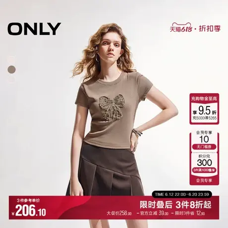 ONLY2025夏季新款蝴蝶结收腰辣妹正肩短袖美拉德系甜美T恤女商品大图