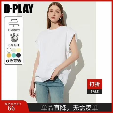 DPLAY【惠品】夏季T恤oversize白色T恤落肩翻袖T恤大码上衣女图片