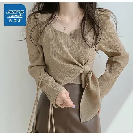 LE真维斯女装2025春季新款 潮牌百搭设计感显瘦不规则长袖衬衫商品大图