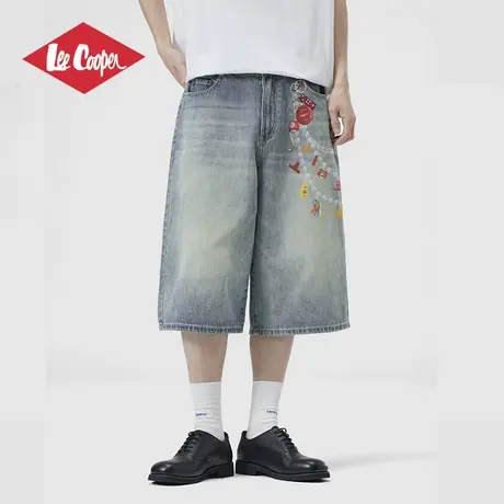 Lee Cooper/李库珀 百搭复古印花牛仔短裤男夏季宽松休闲五分裤子图片