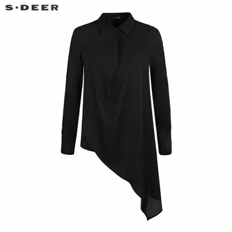 sdeer圣迪奥秋装休闲翻领雪纺拼接不规则衬衫女S21180531商品大图