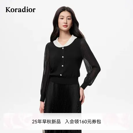 珂莱蒂尔2025年秋季新款时尚香风拼接套头针织衫通勤长袖女士上衣商品大图