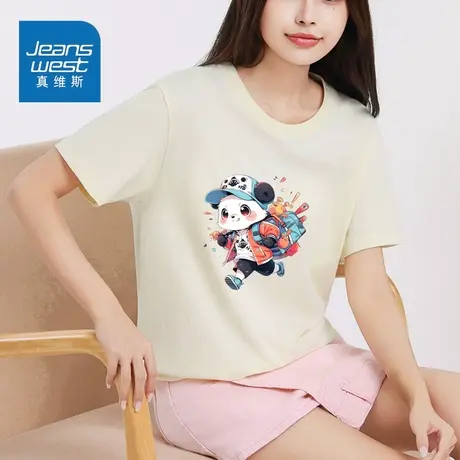 GC真维斯2025夏季新款纯棉短袖潮流宽松显瘦印花T恤上衣女款纯棉图片