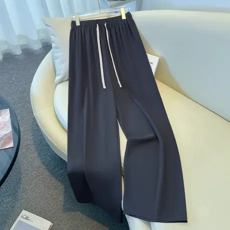 拉夏贝尔藏青色阔腿裤女夏薄款2025新款宽松慵懒风速干休闲直筒裤商品大图