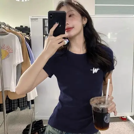 vintage短款漂亮t恤欧洲站别致紧身奶系穿搭小个子上衣服短袖女潮图片