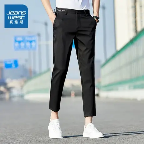 VF真维斯男装休闲裤2025春季新款黑色男款裤子修身纯色九分西裤男图片