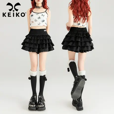 KEIKO 甜酷黑色蛋糕短裙25夏季芭蕾风高腰显瘦蓬蓬A字半身裙裤裙商品大图