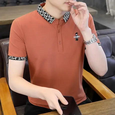 刺绣纯棉短袖t恤男士夏季薄款翻领体恤带领POLO衫半袖夏装上衣服商品大图
