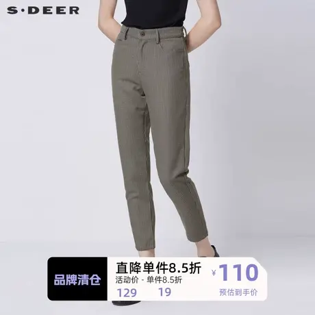 sdeer圣迪奥女装复古格纹插袋萝卜裤九分裤直筒裤女秋冬S21360818图片