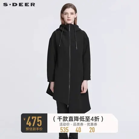 sdeer圣迪奥女装抽绳连帽拼接不规则长款外套S22181702✊商品大图