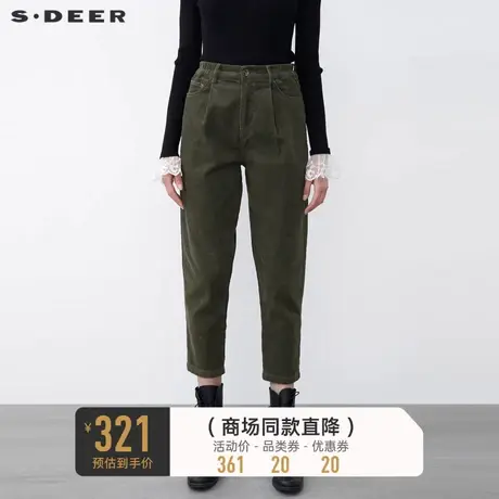 sdeer圣迪奥冬装复古休闲插袋灯芯绒宽松长裤女S21480810图片