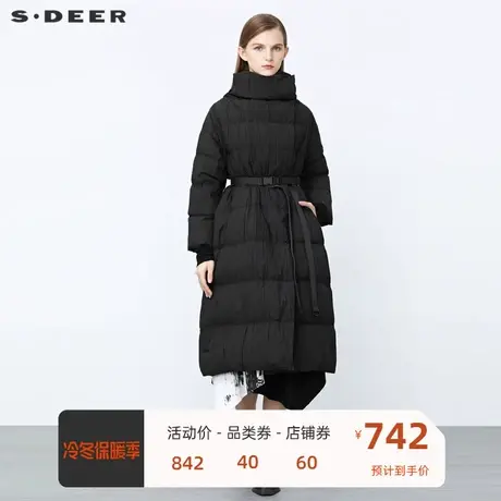 sdeer圣迪奥女装高领肌理褶皱斜襟不规则收腰羽绒服S21482426图片