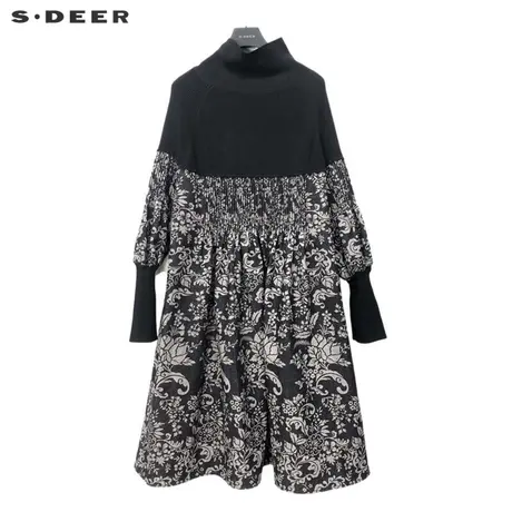 【直播间专属】sdeer圣迪奥高领拼接印花撞色长袖连衣裙S233Z12Q8图片