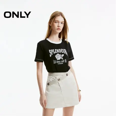 ONLY奥莱夏季时髦百搭撞色圆领印花正肩短袖T恤女图片