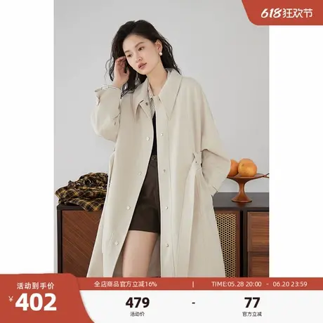 嘉茱莉小个子高级感风衣外套女2025春季新款中长款外套英伦风大衣商品大图