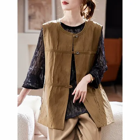 宝诗黎中长款亮丝马甲外套女2025春季气质休闲简约百搭显瘦马夹图片