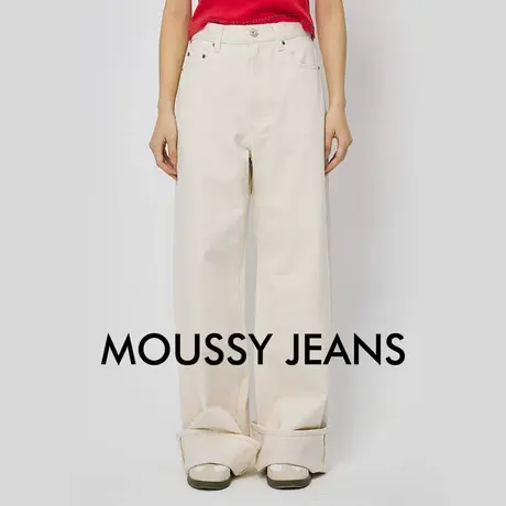 MOUSSY 夏季新品通勤白色阔腿裤棉质宽松牛仔裤010HAA11-6631图片