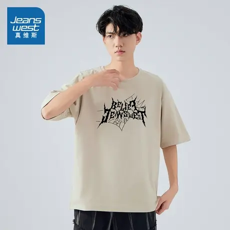 E8真维斯男装2025夏季新款 美式复古潮流男士宽松短袖T恤上衣商品大图