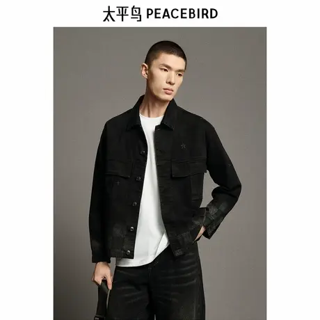 【商场同款】太平鸟男装 镭射刺绣夹克男士牛仔休闲夹克B1BJE4217商品大图