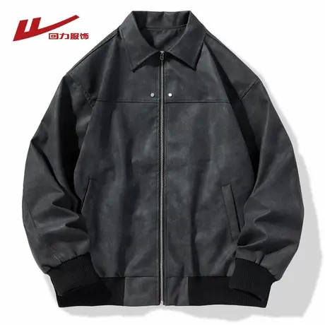 回力美式扎染渐变PU皮夹克男士春秋季2025新款宽松休闲棒球服外套图片