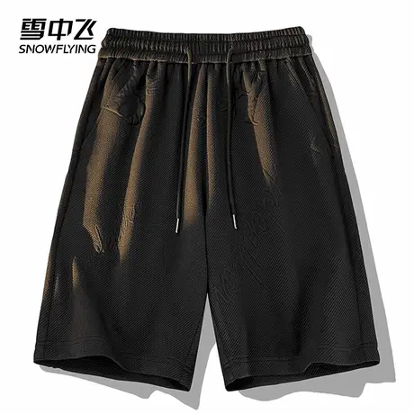 雪中飞休闲裤2025春夏新款宽松直筒男士款系绳时尚字母压花五分裤图片