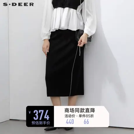 sdeer圣迪奥女装休闲松紧撞色针织A字长裙S23181103商品大图